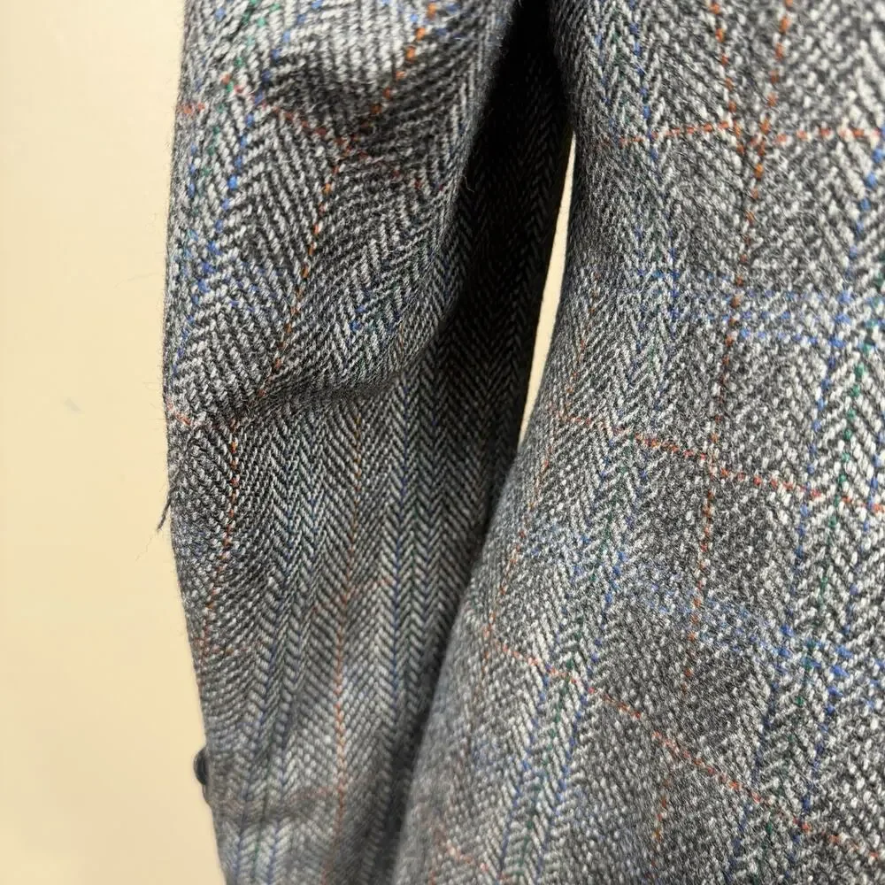 Stafford Wool Tweed Blazer Mens 40S Gray Windowpane Sport Coat Made in England